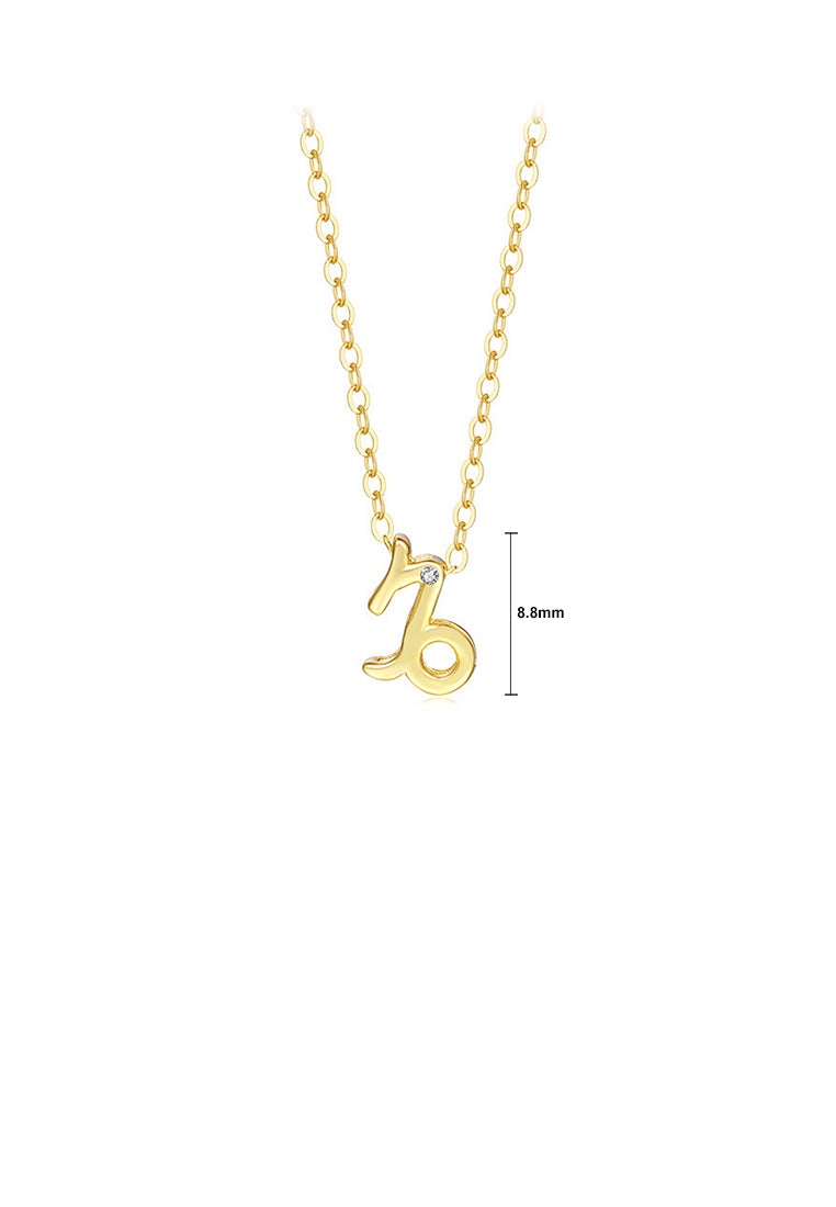 925 Sterling Silver Plated Gold Simple Twelve Constellation Capricorn Pendant with Zircon and Necklace