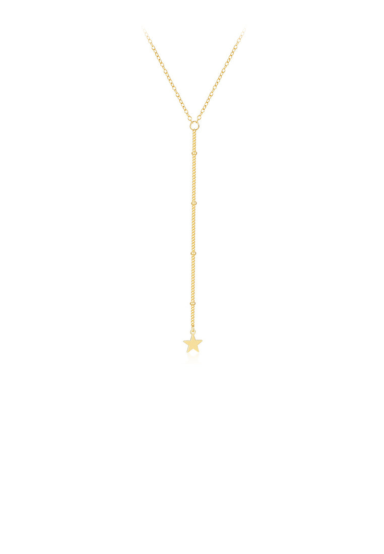 925 Sterling Silver Plated Gold Simple Fashion Star Tassel Pendant with Necklace