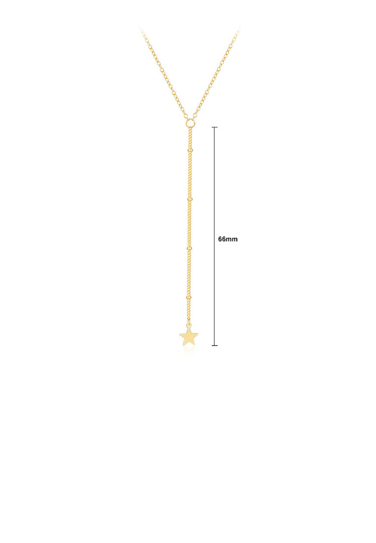 925 Sterling Silver Plated Gold Simple Fashion Star Tassel Pendant with Necklace