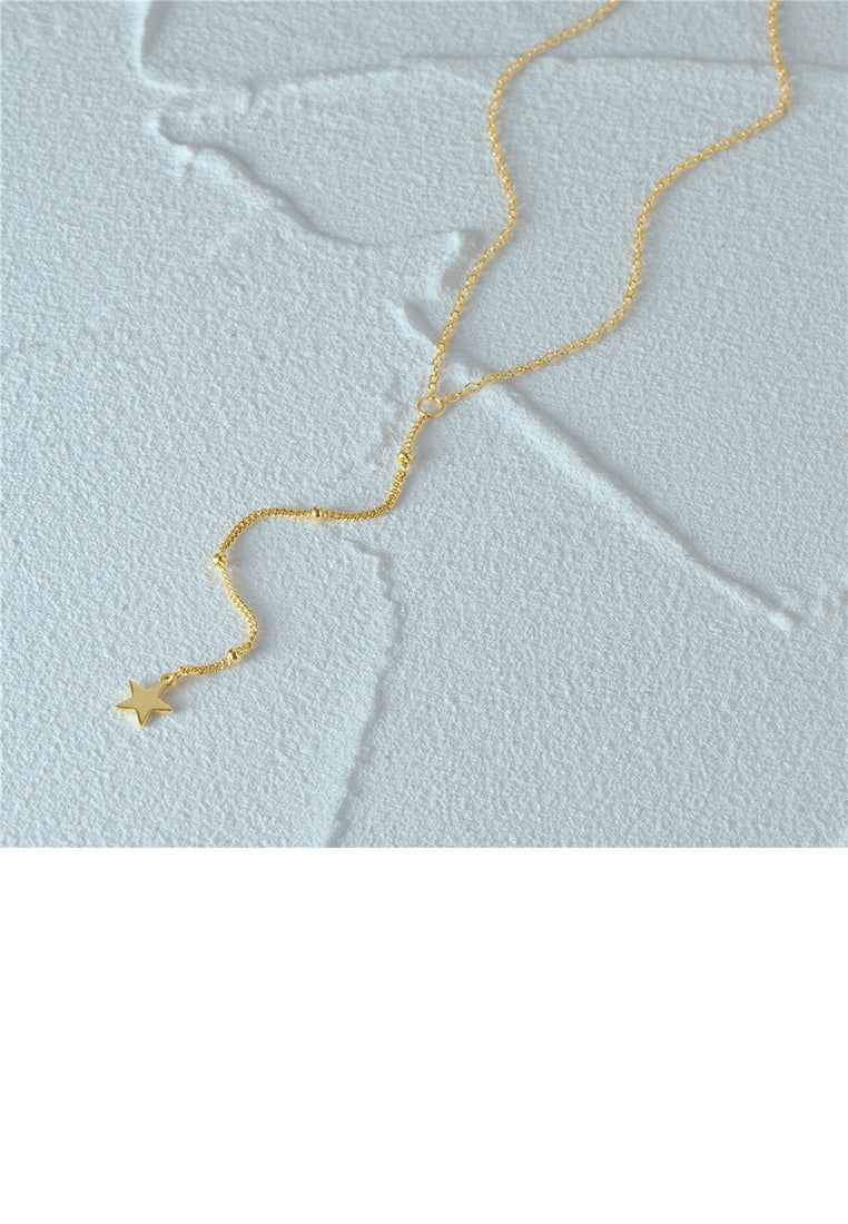 925 Sterling Silver Plated Gold Simple Fashion Star Tassel Pendant with Necklace