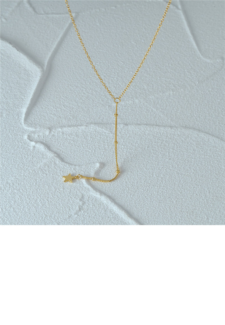 925 Sterling Silver Plated Gold Simple Fashion Star Tassel Pendant with Necklace