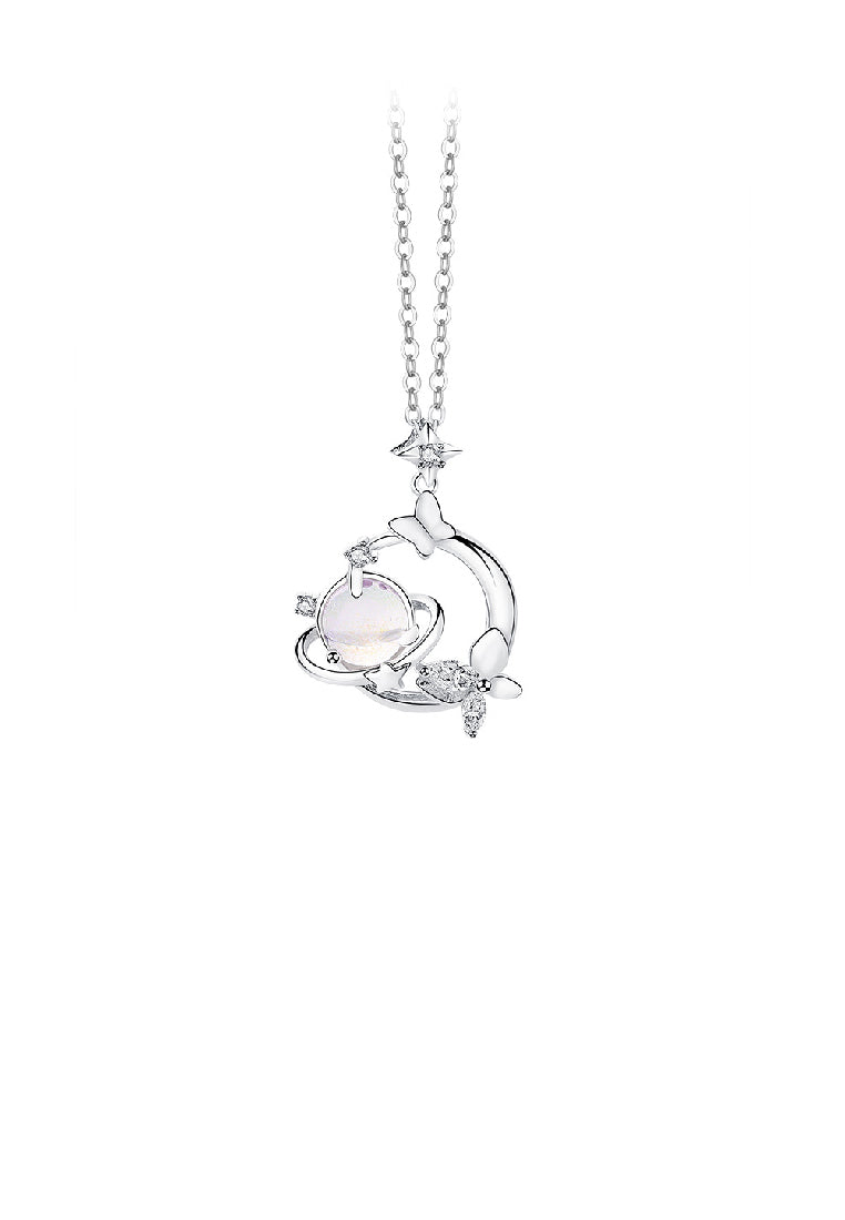 925 Sterling Silver Fashion Creative Purple Planet Butterfly Pendant with Cubic Zirconia and Necklace - Luxurious Look