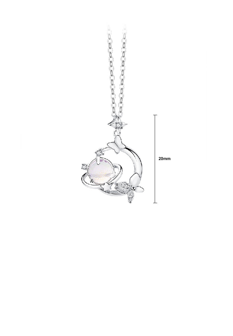 925 Sterling Silver Fashion Creative Purple Planet Butterfly Pendant with Cubic Zirconia and Necklace - Luxurious Look