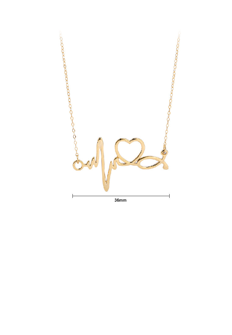 925 Sterling Silver Plated Gold Fashion Temperament ECG Hollow Heart Pendant with Necklace