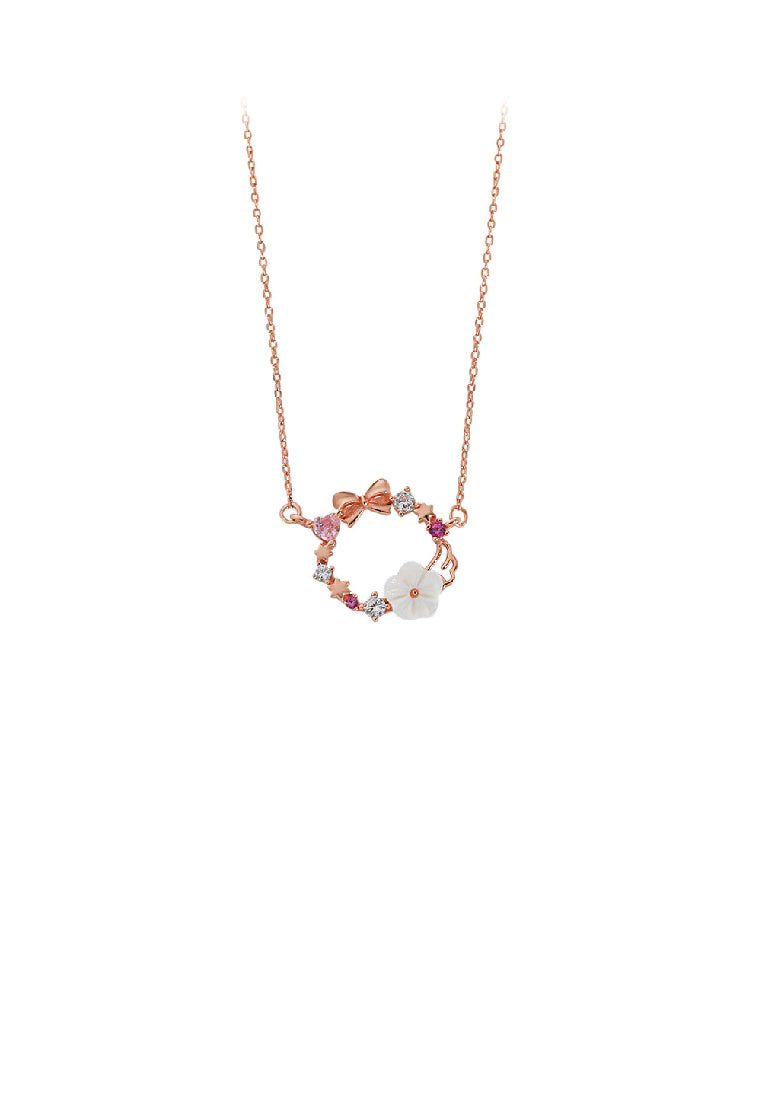 925 Sterling Silver Plated Rose Gold Fashion Temperament Ribbon Flower Pendant with Cubic Zirconia and Necklace - Luxurious Look