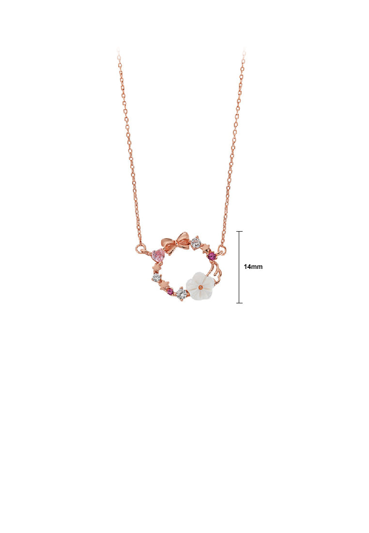 925 Sterling Silver Plated Rose Gold Fashion Temperament Ribbon Flower Pendant with Cubic Zirconia and Necklace - Luxurious Look