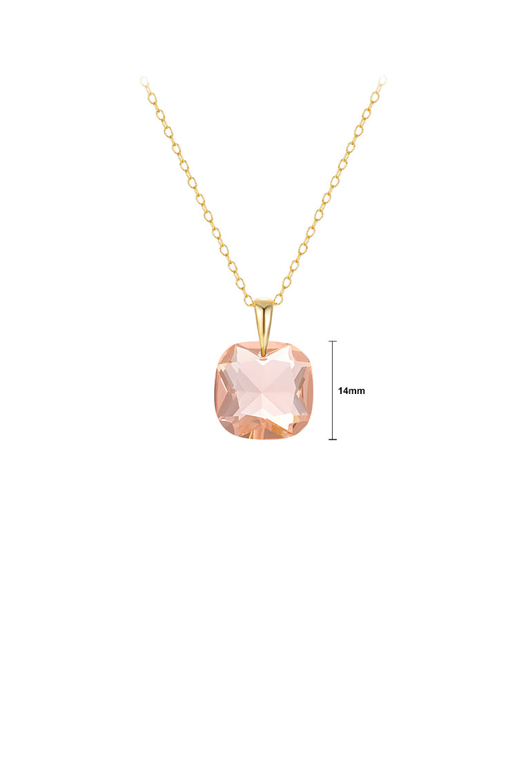 925 Sterling Silver Plated Gold Simple and Fashion Geometric Champagne Color Cubic Zirconia Pendant with Necklace - Luxurious Look