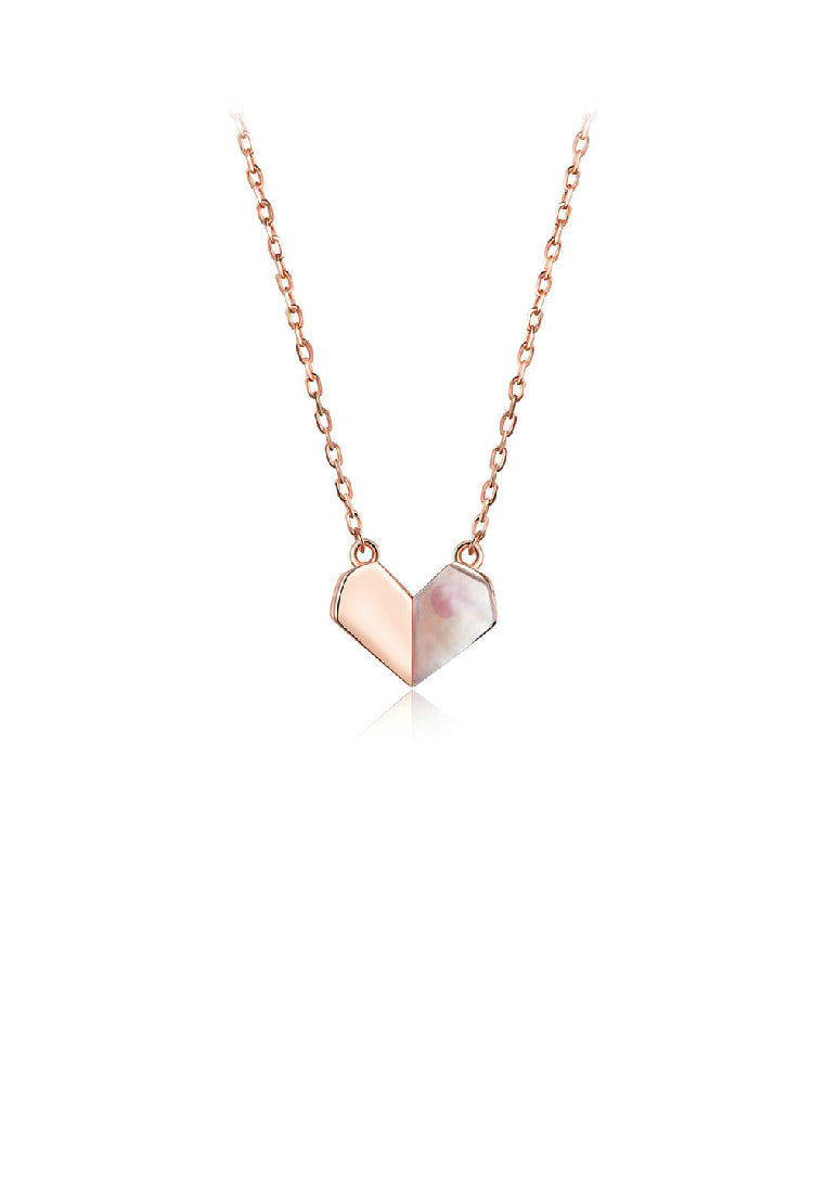 925 Sterling Silver Plated Rose Gold Fashion Simple Heart Pendant with Necklace