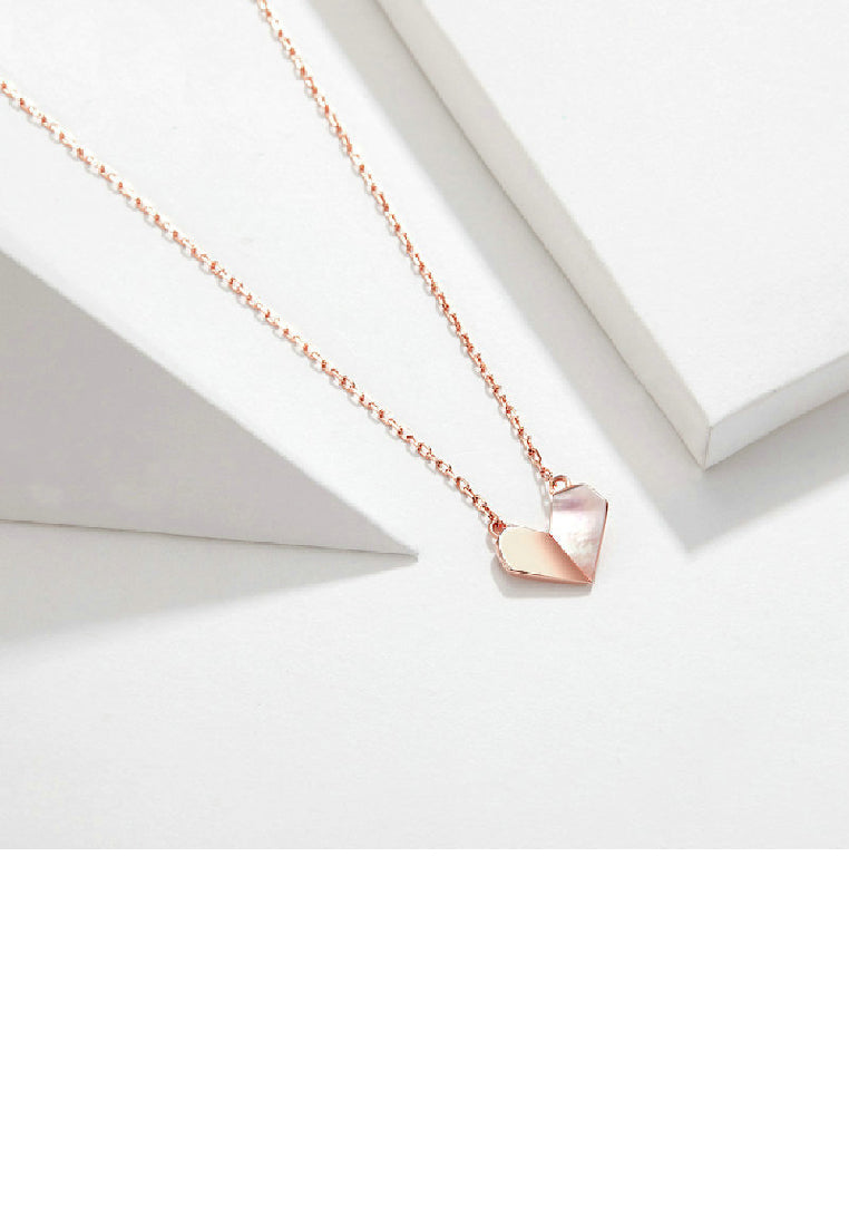 925 Sterling Silver Plated Rose Gold Fashion Simple Heart Pendant with Necklace