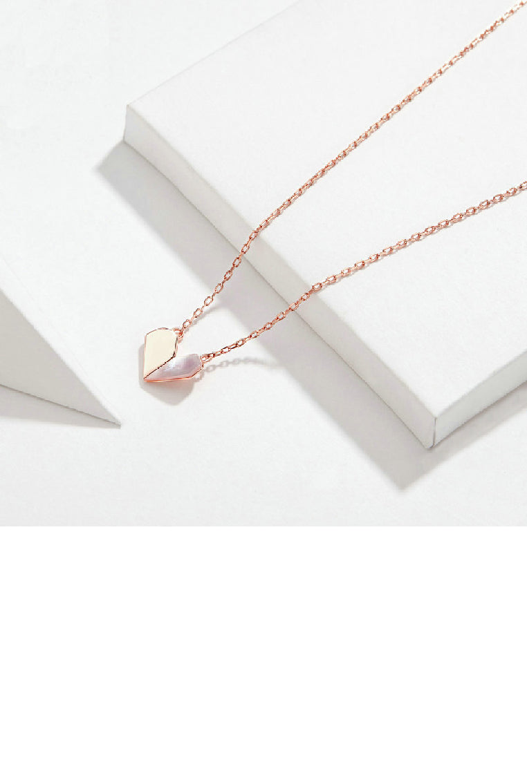 925 Sterling Silver Plated Rose Gold Fashion Simple Heart Pendant with Necklace