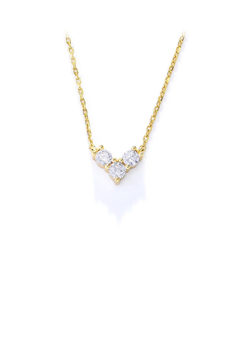 925 Sterling Silver Plated Gold Simple Fashion Heart Pendant with Cubic Zirconia and Necklace - Luxurious Look