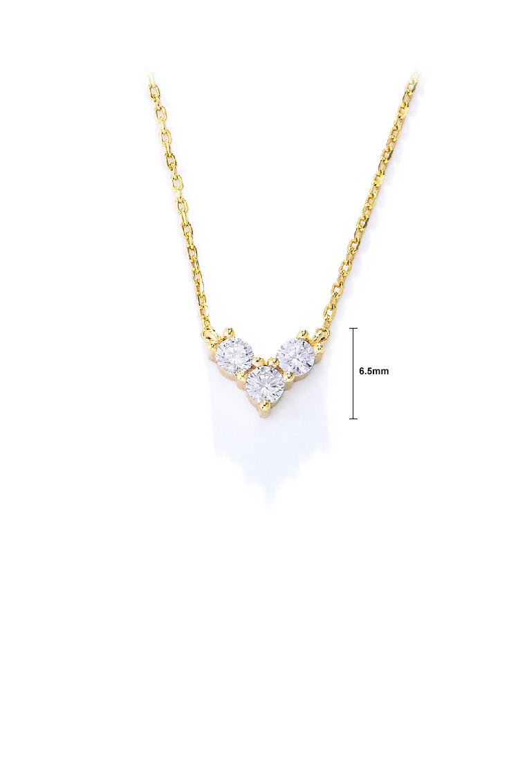 925 Sterling Silver Plated Gold Simple Fashion Heart Pendant with Cubic Zirconia and Necklace - Luxurious Look