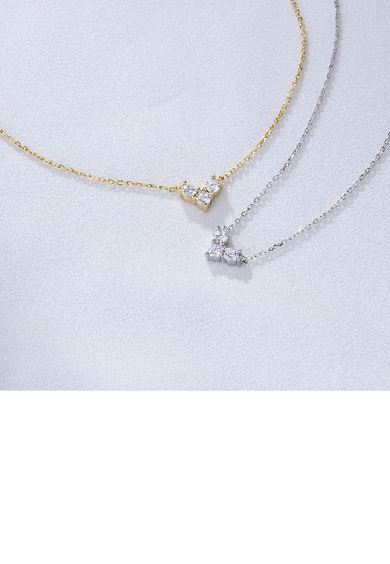925 Sterling Silver Plated Gold Simple Fashion Heart Pendant with Cubic Zirconia and Necklace - Luxurious Look