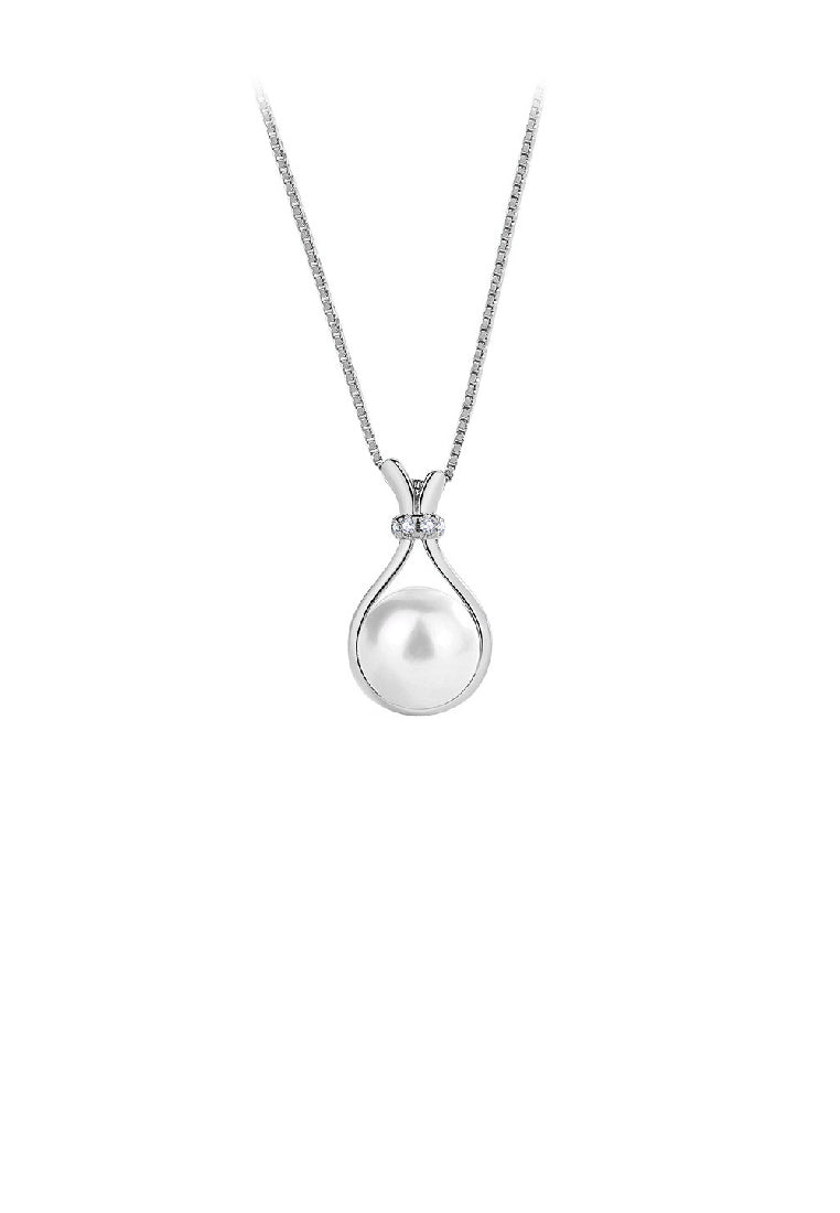 925 Sterling Silver Fashion Temperament Lucky Bag Imitation Pearl Pendant with Cubic Zirconia and Necklace - Luxurious Look