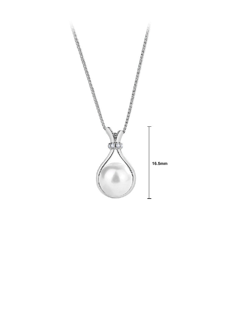 925 Sterling Silver Fashion Temperament Lucky Bag Imitation Pearl Pendant with Cubic Zirconia and Necklace - Luxurious Look
