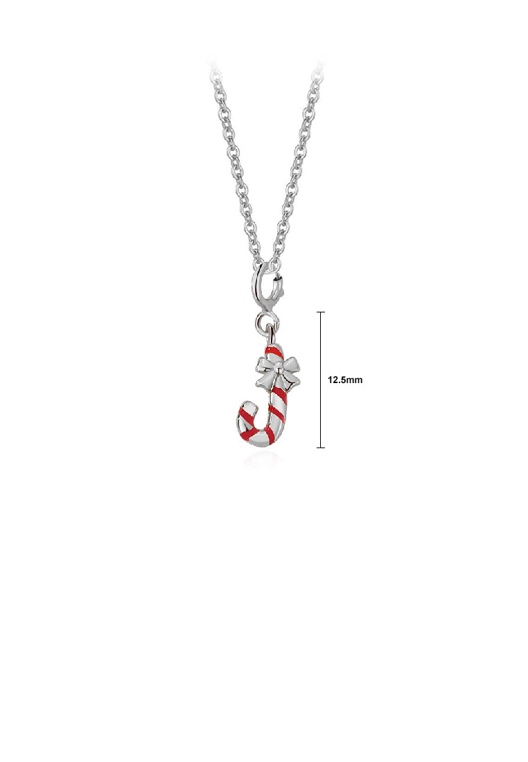 925 Sterling Silver Simple Cute Christmas Candy Cane Pendant with Necklace