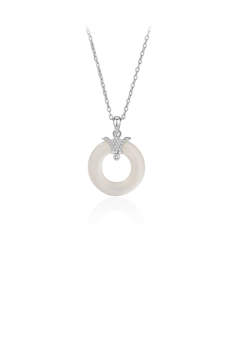 925 Sterling Silver Fashion Simple Crown Peace Buckle Pendant with Cubic Zirconia and Necklace - Luxurious Look