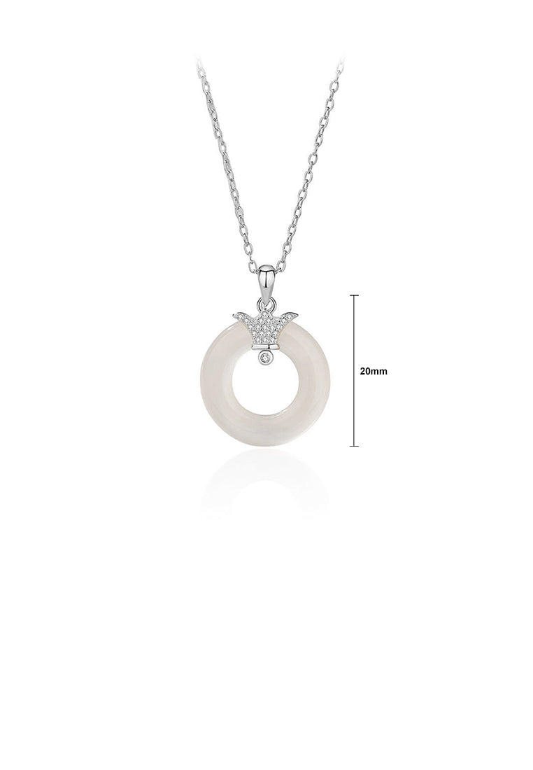 925 Sterling Silver Fashion Simple Crown Peace Buckle Pendant with Cubic Zirconia and Necklace - Luxurious Look