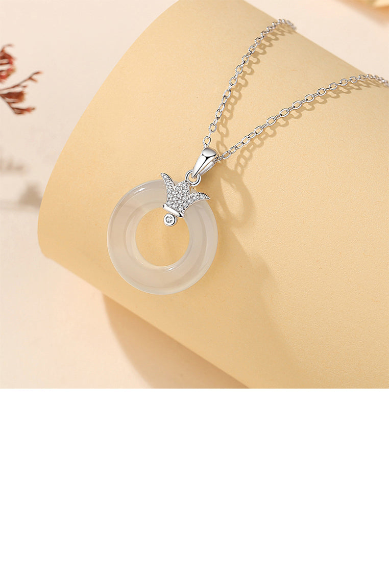 925 Sterling Silver Fashion Simple Crown Peace Buckle Pendant with Cubic Zirconia and Necklace - Luxurious Look