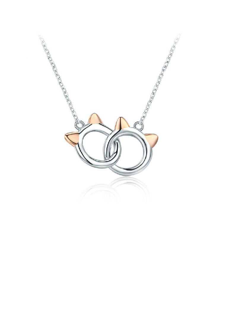 925 Sterling Silver Simple Cute Double Cat Pendant with Necklace