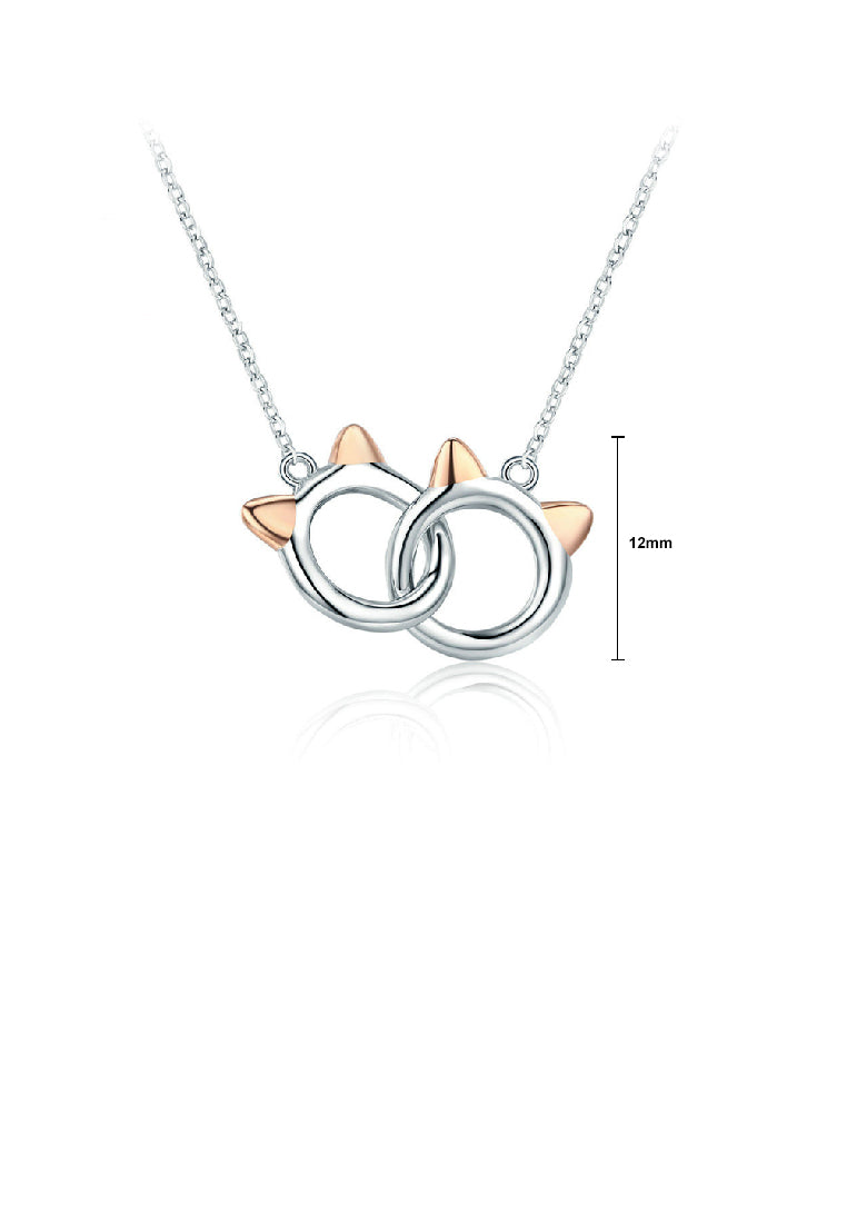 925 Sterling Silver Simple Cute Double Cat Pendant with Necklace