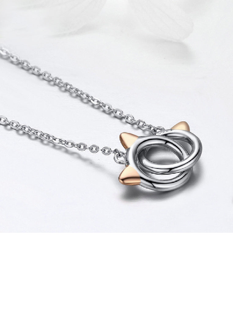 925 Sterling Silver Simple Cute Double Cat Pendant with Necklace