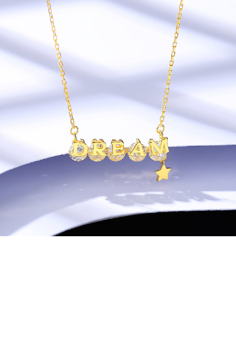 925 Sterling Silver Plated Gold Fashion Temperament Dream Star Pendant with Cubic Zirconia and Necklace - Luxurious Look