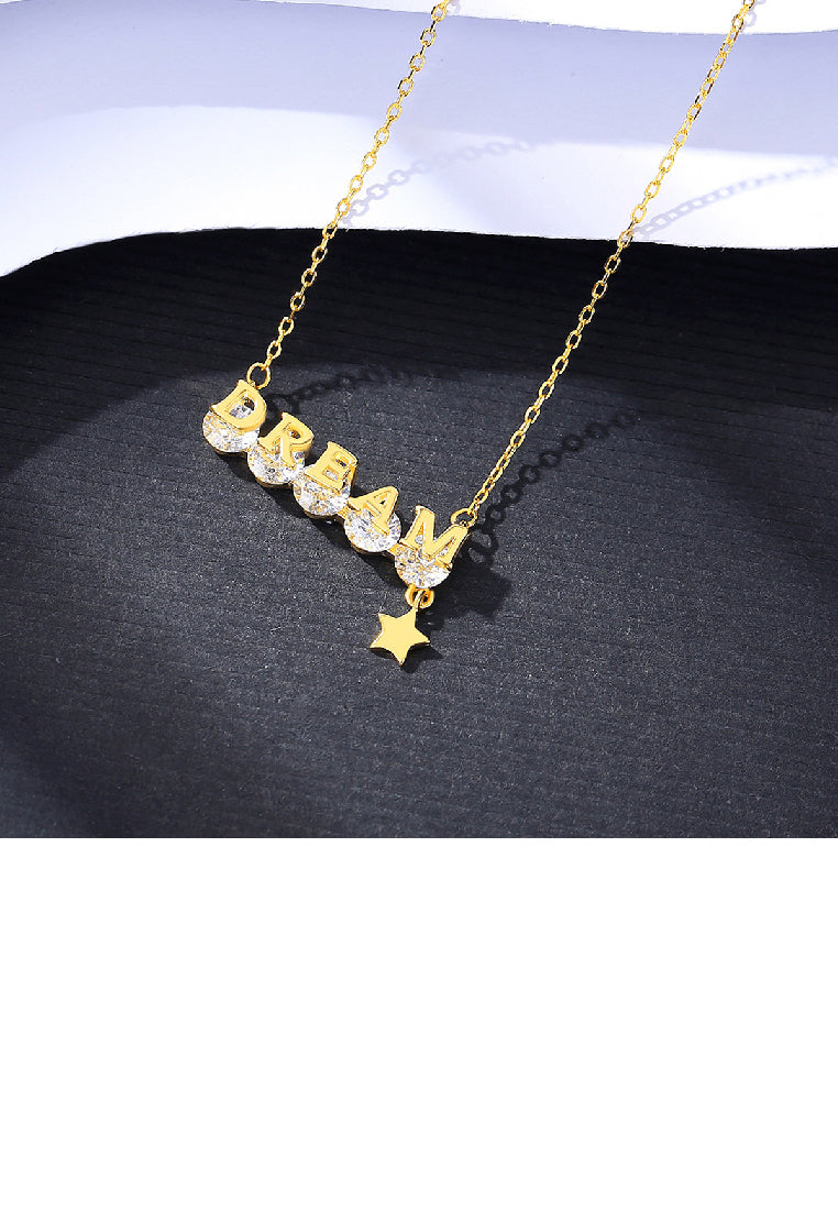 925 Sterling Silver Plated Gold Fashion Temperament Dream Star Pendant with Cubic Zirconia and Necklace - Luxurious Look