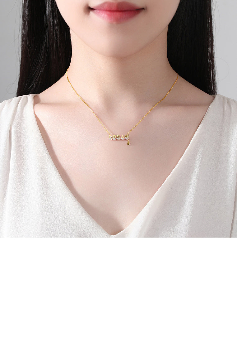 925 Sterling Silver Plated Gold Fashion Temperament Dream Star Pendant with Cubic Zirconia and Necklace - Luxurious Look