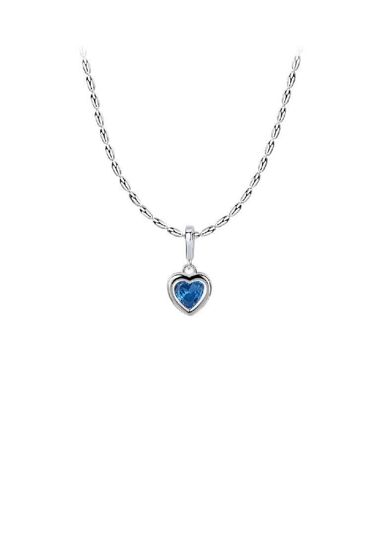 925 Sterling Silver Fashion Romantic March Birthstone Heart Pendant with Blue cubic Zirconia and Necklace - Luxurious Look