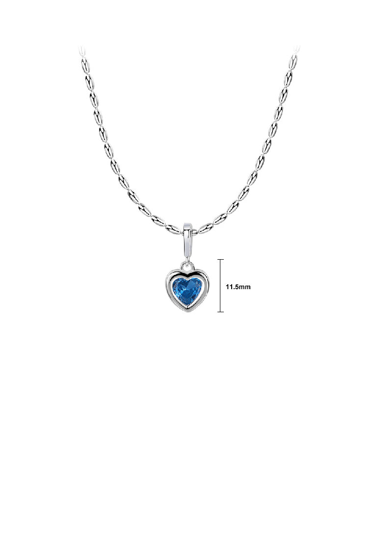 925 Sterling Silver Fashion Romantic March Birthstone Heart Pendant with Blue cubic Zirconia and Necklace - Luxurious Look