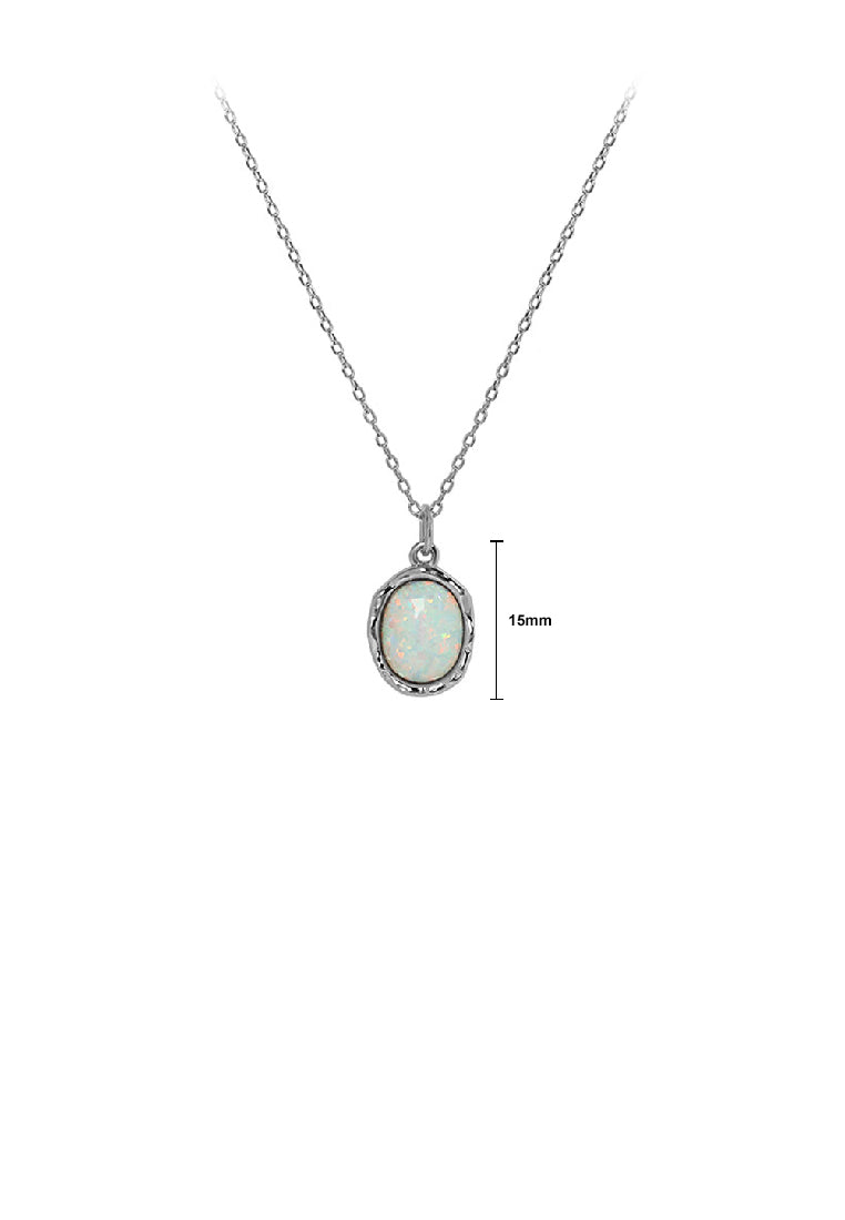 925 Sterling Silver Fashion Simple Geometric Oval Imitation Opal Pendant with Necklace