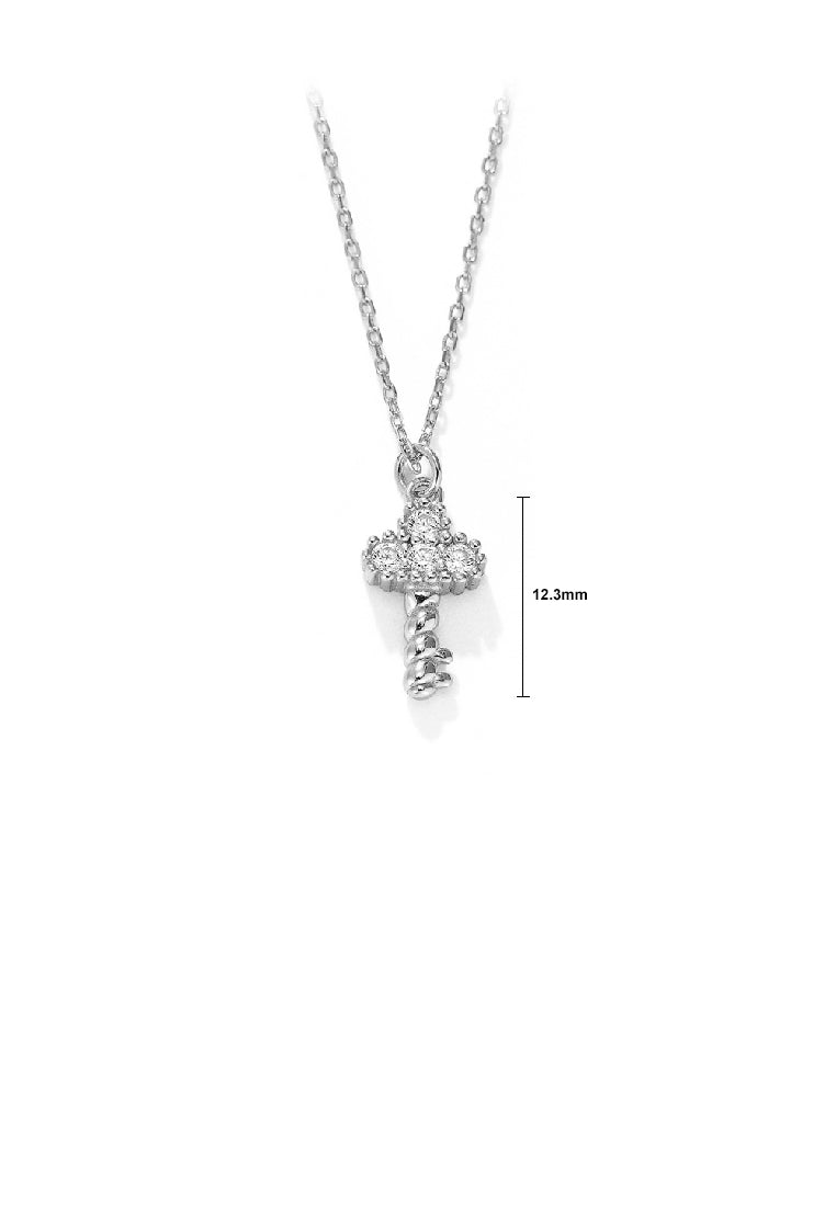 925 Sterling Silver Simple Fashion Key Pendant with Cubic Zirconia and Necklace - Luxurious Look