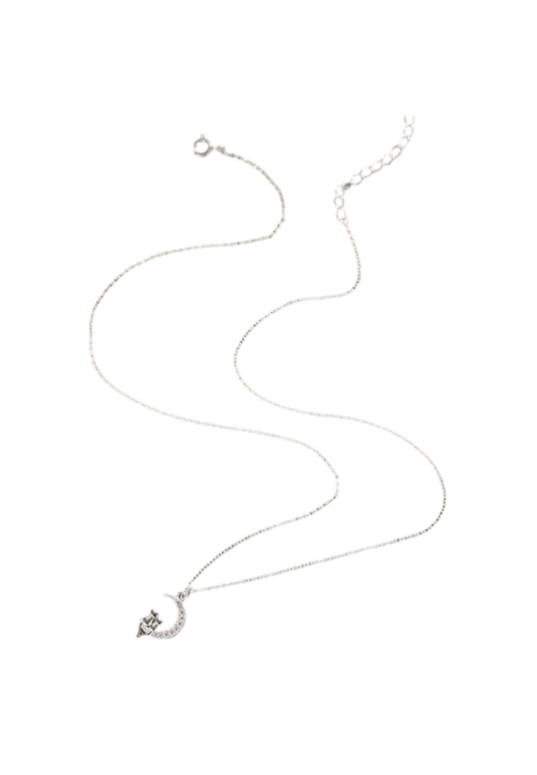 925 Sterling Silver Fashion Cute Double Cat Moon Pendant with Cubic Zirconia and Necklace - Luxurious Look