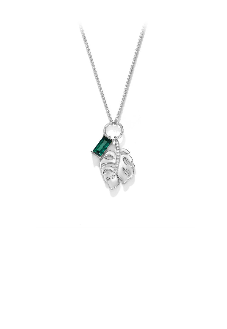 925 Sterling Silver Fashion Temperament Leaf Green Cubic Zirconia Pendant with Necklace - Luxurious Look