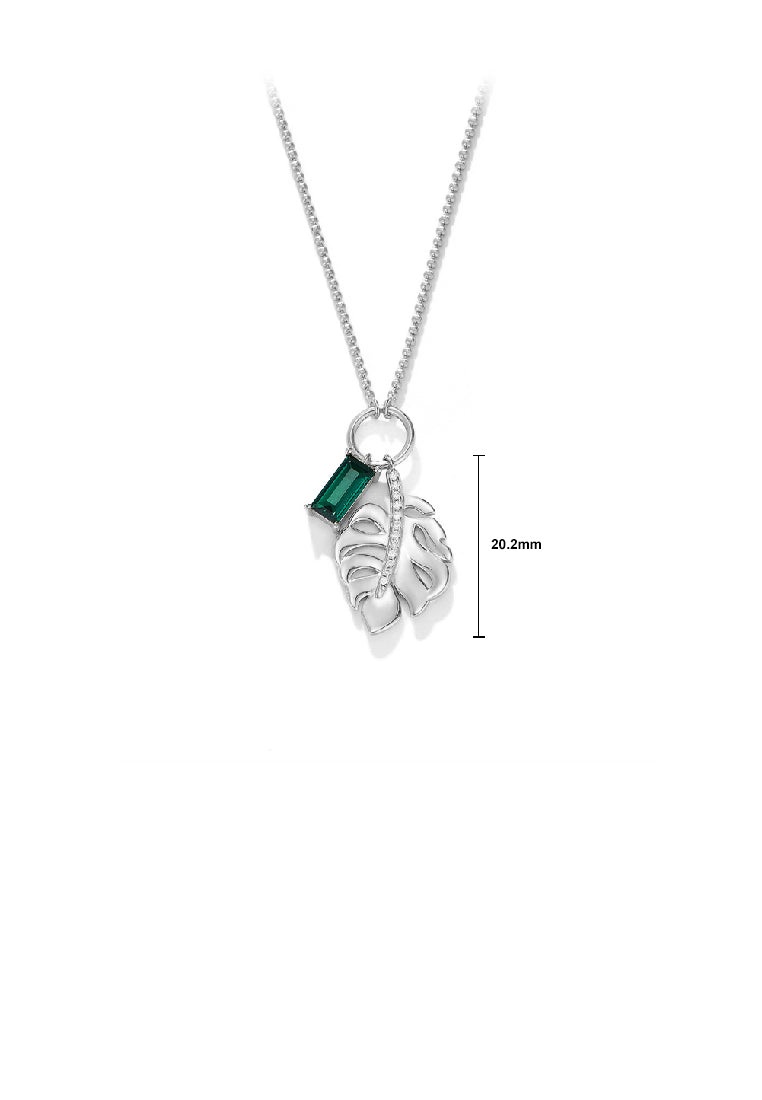 925 Sterling Silver Fashion Temperament Leaf Green Cubic Zirconia Pendant with Necklace - Luxurious Look