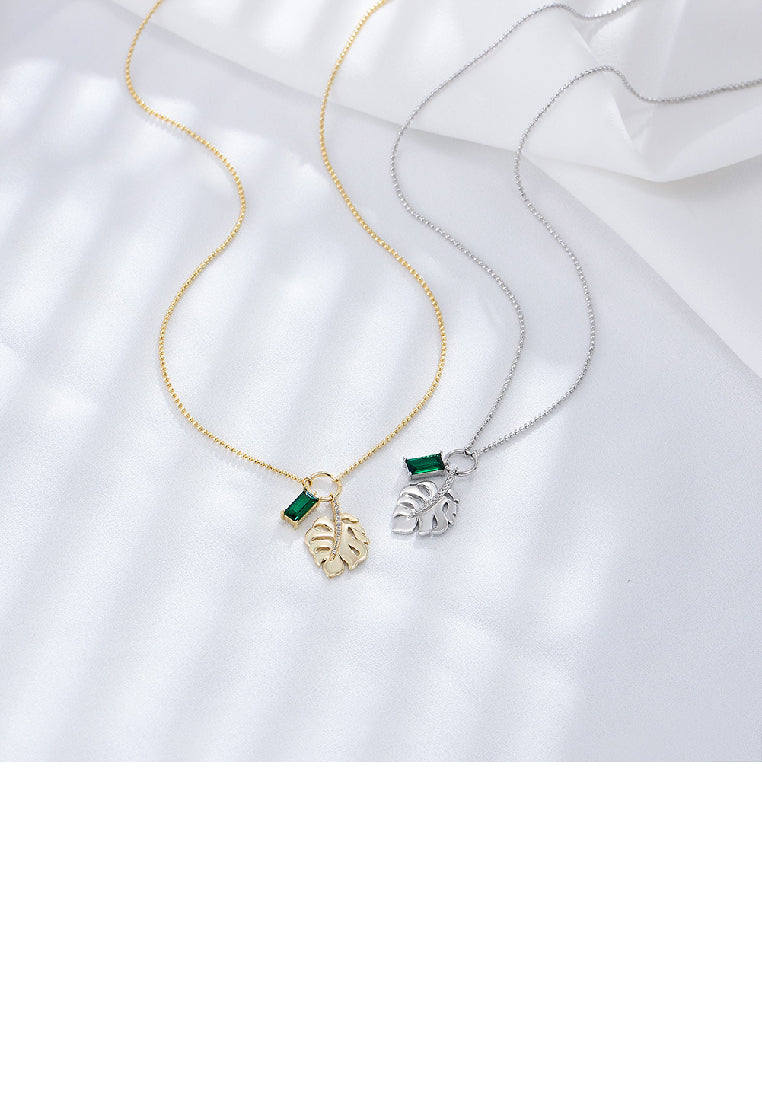 925 Sterling Silver Fashion Temperament Leaf Green Cubic Zirconia Pendant with Necklace - Luxurious Look