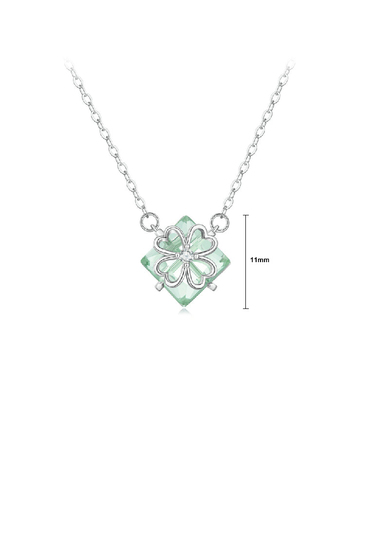 925 Sterling Silver Fashion Temperament Four-leafed Clover Square Green Cubic Zirconia Pendant with Necklace - Luxurious Look