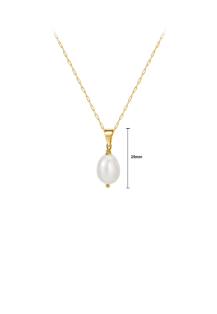 925 Sterling Silver Plated Gold Simple Fashion Geometric Freshwater Pearl Pendant with Necklace - Luxurious Look