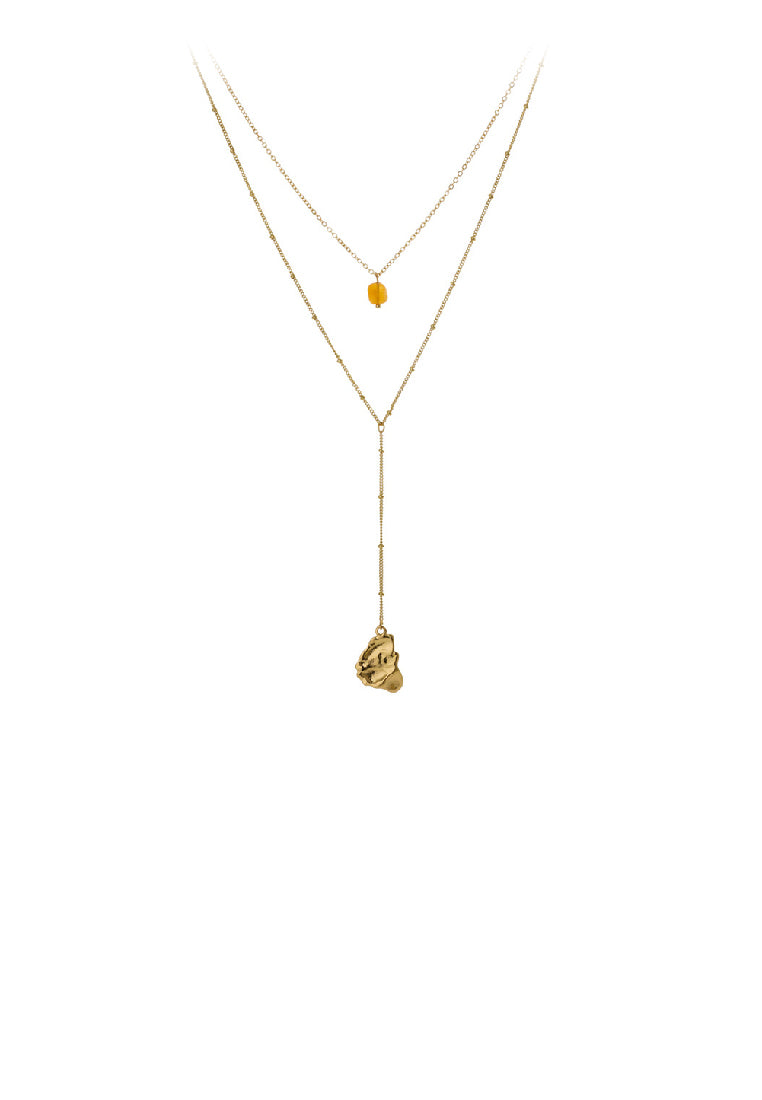 Simple Fashion Plated Gold Irregular Geometric Tassel Pendant with Double Layer Necklace
