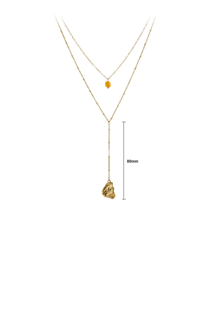 Simple Fashion Plated Gold Irregular Geometric Tassel Pendant with Double Layer Necklace