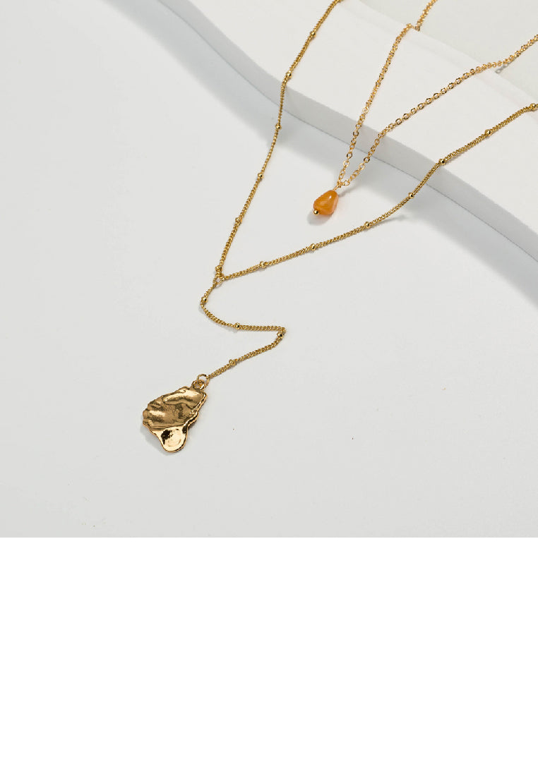 Simple Fashion Plated Gold Irregular Geometric Tassel Pendant with Double Layer Necklace