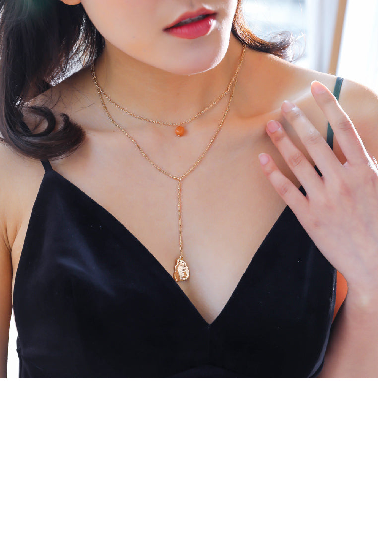 Simple Fashion Plated Gold Irregular Geometric Tassel Pendant with Double Layer Necklace