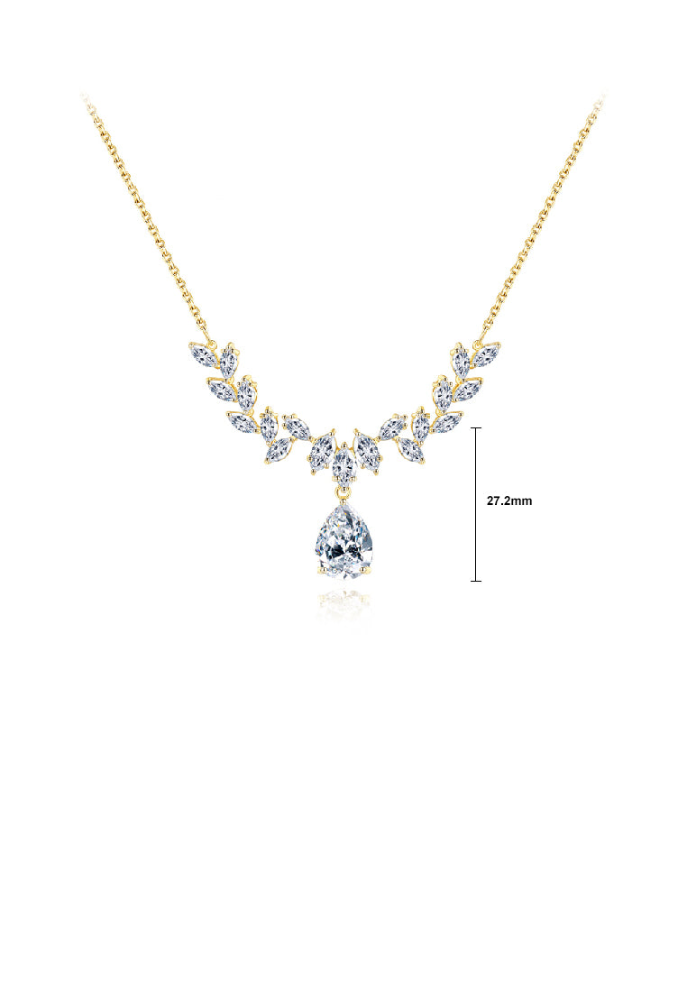 Elegant Brilliant Plated Gold Geometric Water Drop-Shaped Cubic Zirconia Pendant with Necklace - Luxurious Look