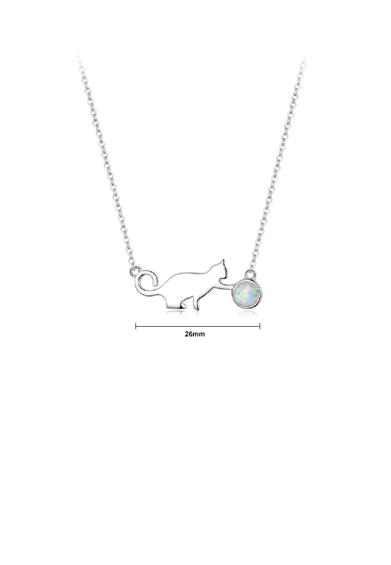925 Sterling Silver Fashion Simple Cat Opal Pendant with Necklace