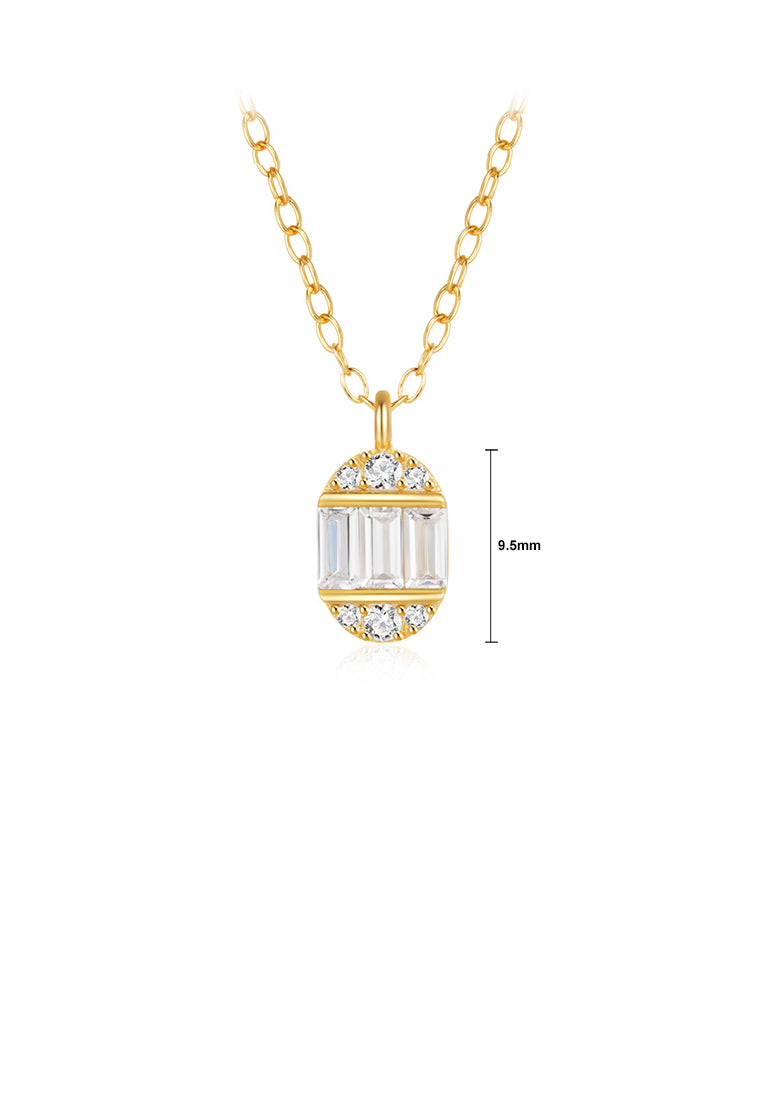 925 Sterling Silver Plated Gold Simple and Fashion Geometric Oval Pendant with Cubic Zirconia and Necklace - Luxurious Look