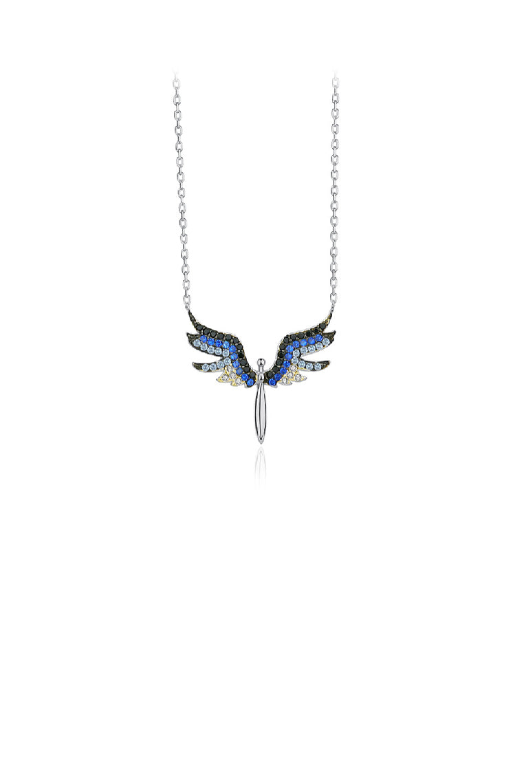 925 Sterling Silver Fashion Temperament Angel Wing Pendant with Cubic Zirconia and Necklace - Luxurious Look