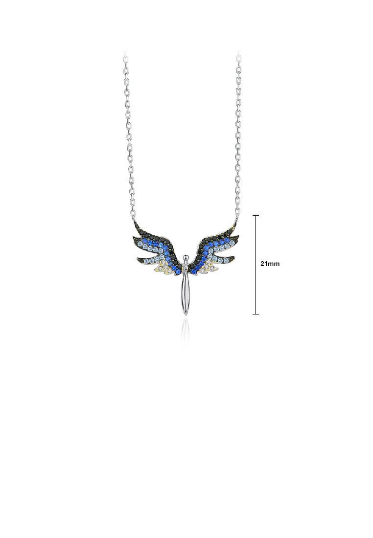 925 Sterling Silver Fashion Temperament Angel Wing Pendant with Cubic Zirconia and Necklace - Luxurious Look