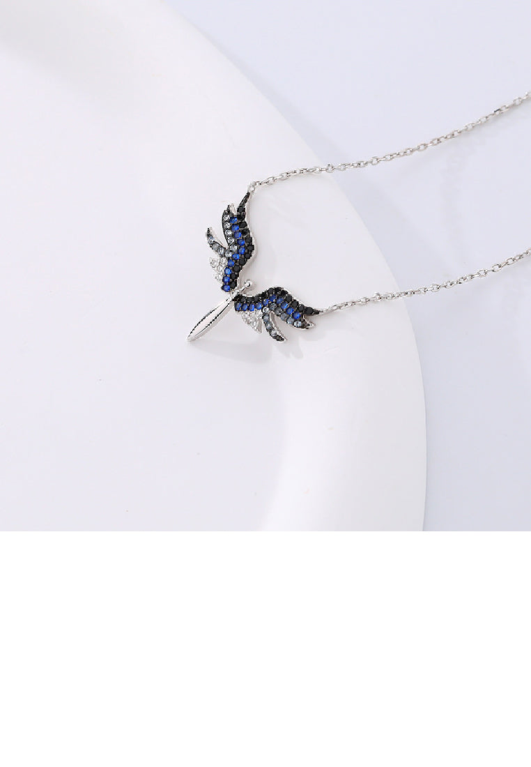 925 Sterling Silver Fashion Temperament Angel Wing Pendant with Cubic Zirconia and Necklace - Luxurious Look