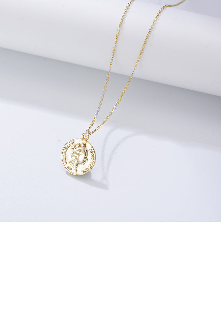 925 Sterling Silver Plated Gold Fashion Elegant Queen Geometric Circle Pendant with Necklace